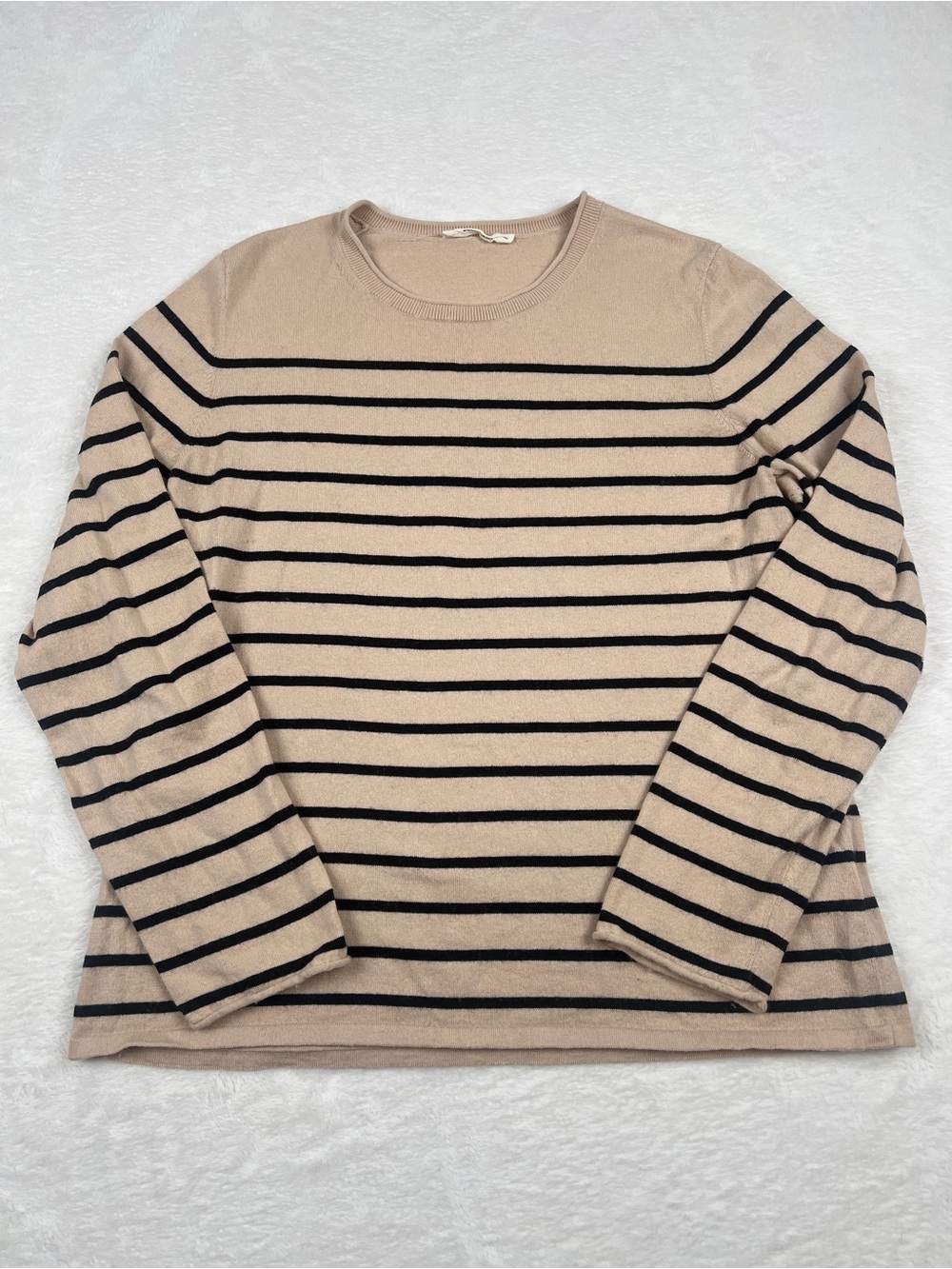 Everlane Striped Scoop Neck Sweater Cotton Cashmere Beige Black XL